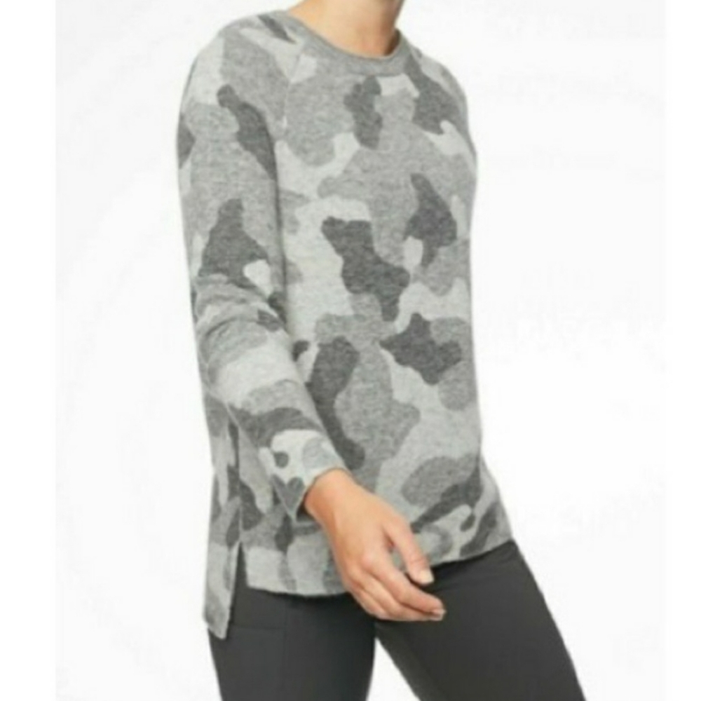 Athleta Undercover gray camo crew neck sweater